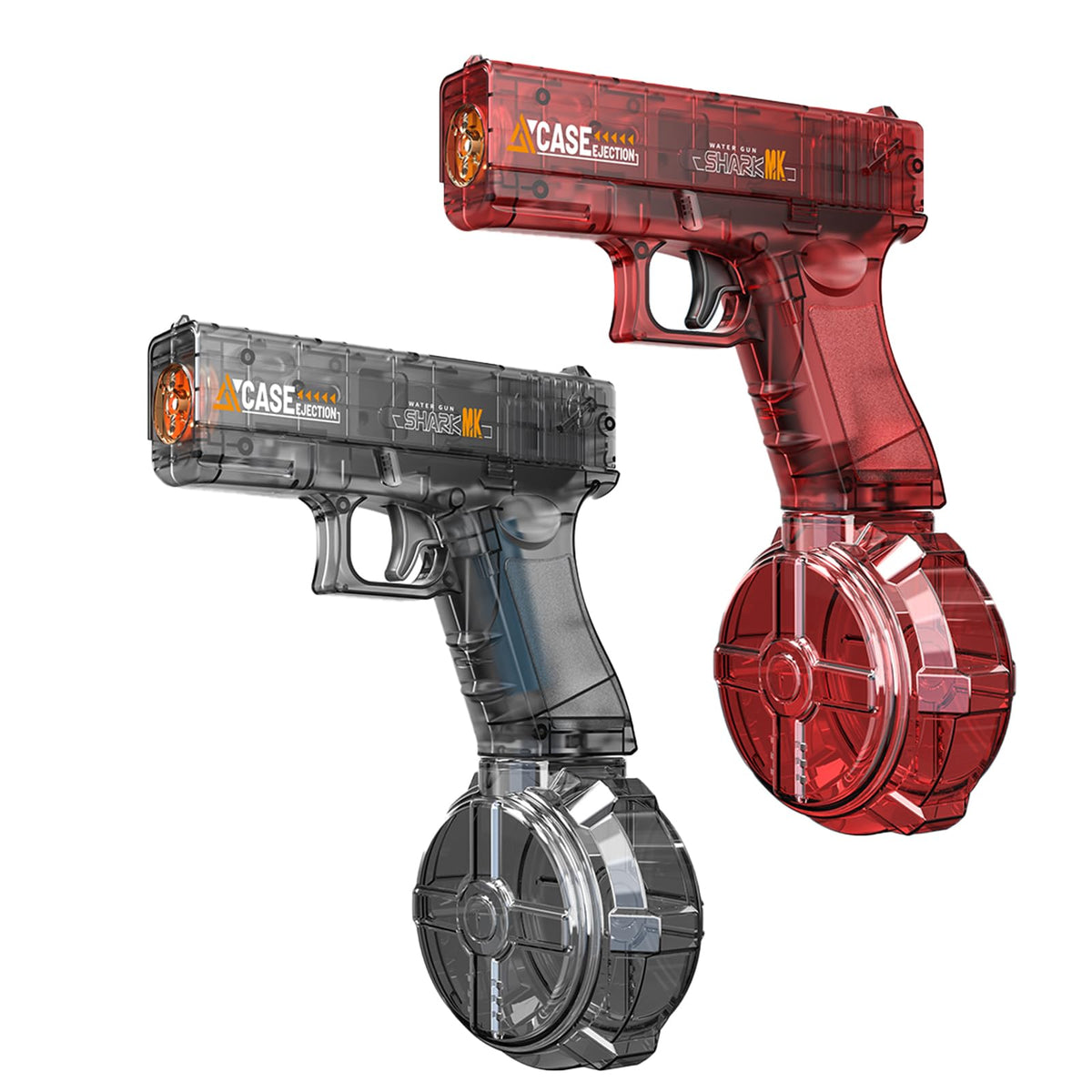 Basics Electric Water Gun, Transparent Automatic Squirt Gun with Manual Mode & LED Lights, Beach & Party Toys. (Black+Red)