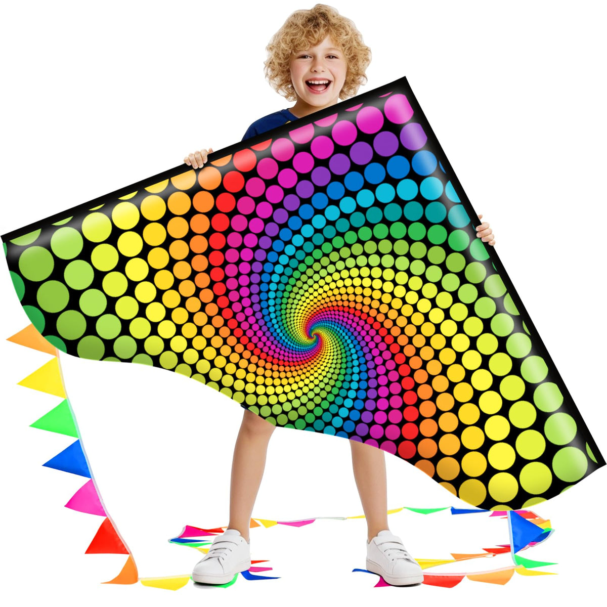 HONBO Large Delta Kite for Kids & Adults,Extremely Easy to Fly Kite for Beach Trip,String Line Included,with Colorful Tail,Perfect for Beginners