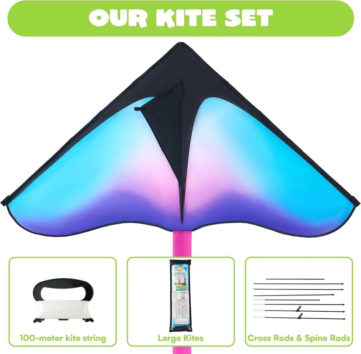 JOYIN Large Delta Beach Kite Gradient Blue & Purple for Kids and Adults