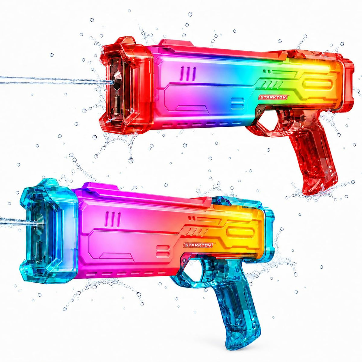 Electric Water Blasters Squirt Guns 2-Pack, LED, Rechargeable R/B