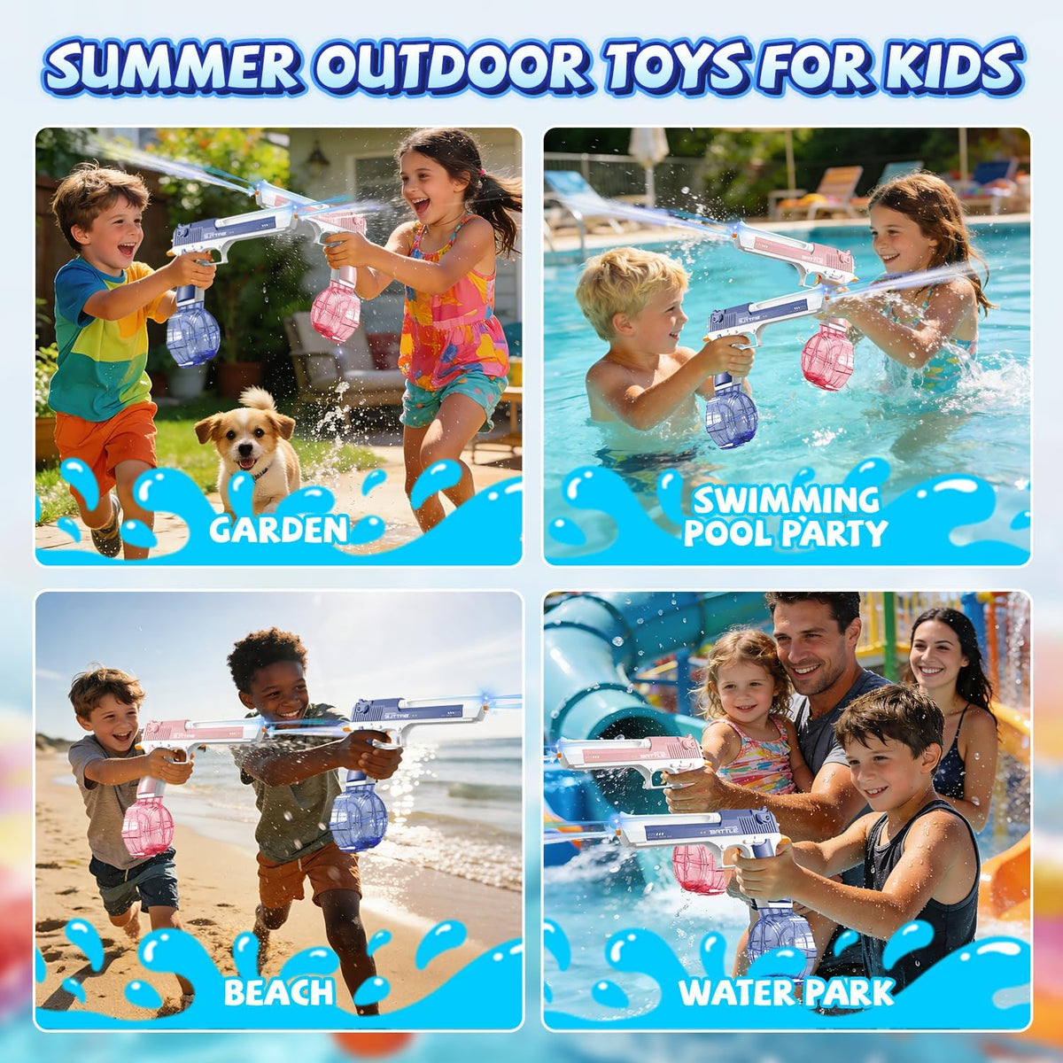 2 Pack Electric Water Gun for Adults & Kids, Up to 32 FT Long Range Water Squirt Guns 450CC+60CC Watergun Blaster Summer Pool Beach Party Toys (Blue&Pink)