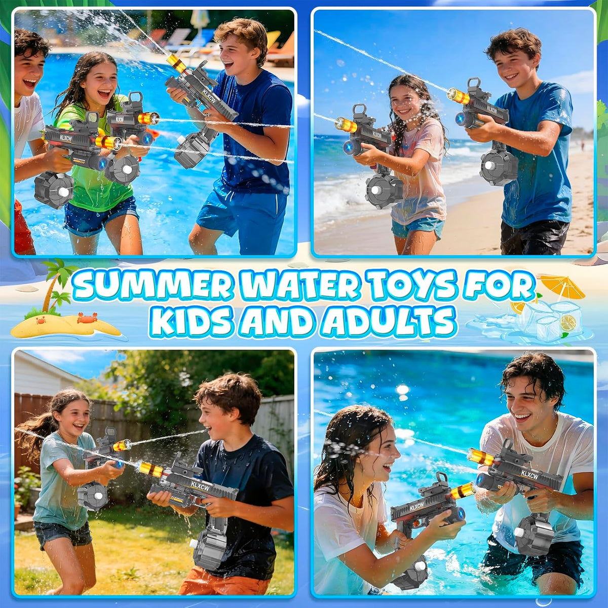 Electric Water Guns for Adults & Kids, Automatic Squirt Guns with LED Lights, 26FT Long Range, Large Capacity Water Blaster, Summer Outdoor Beach Pool Party Toys Gifts for Boys Girls (Light Gray)