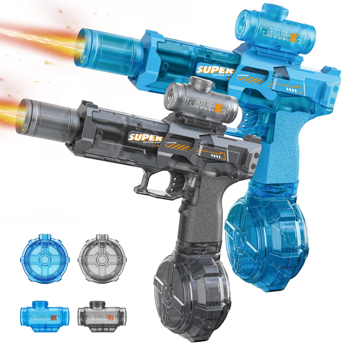 2Pcs Automatic Electric Water Gun, Black+Blue, 26FT for Kids Adults