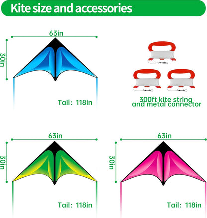 Delta Kite Set for Kids and Adults, 3 Pack Easy to Fly Adult Kites