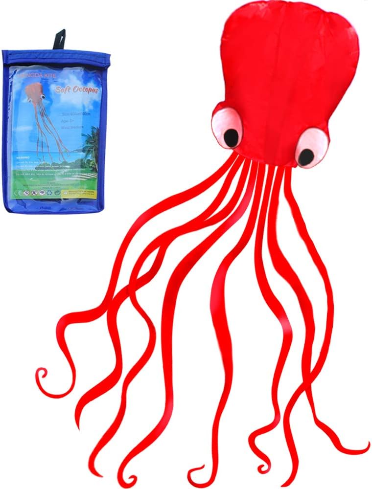 Hengda Kite Soft Octopus Kite Series, Beautiful Kite with Long Colorful Tail for Kids and Adults, Easy to Fly Beach Kites, Excellent Outdoor Games and Activity Toys, Suitable for Beginners.