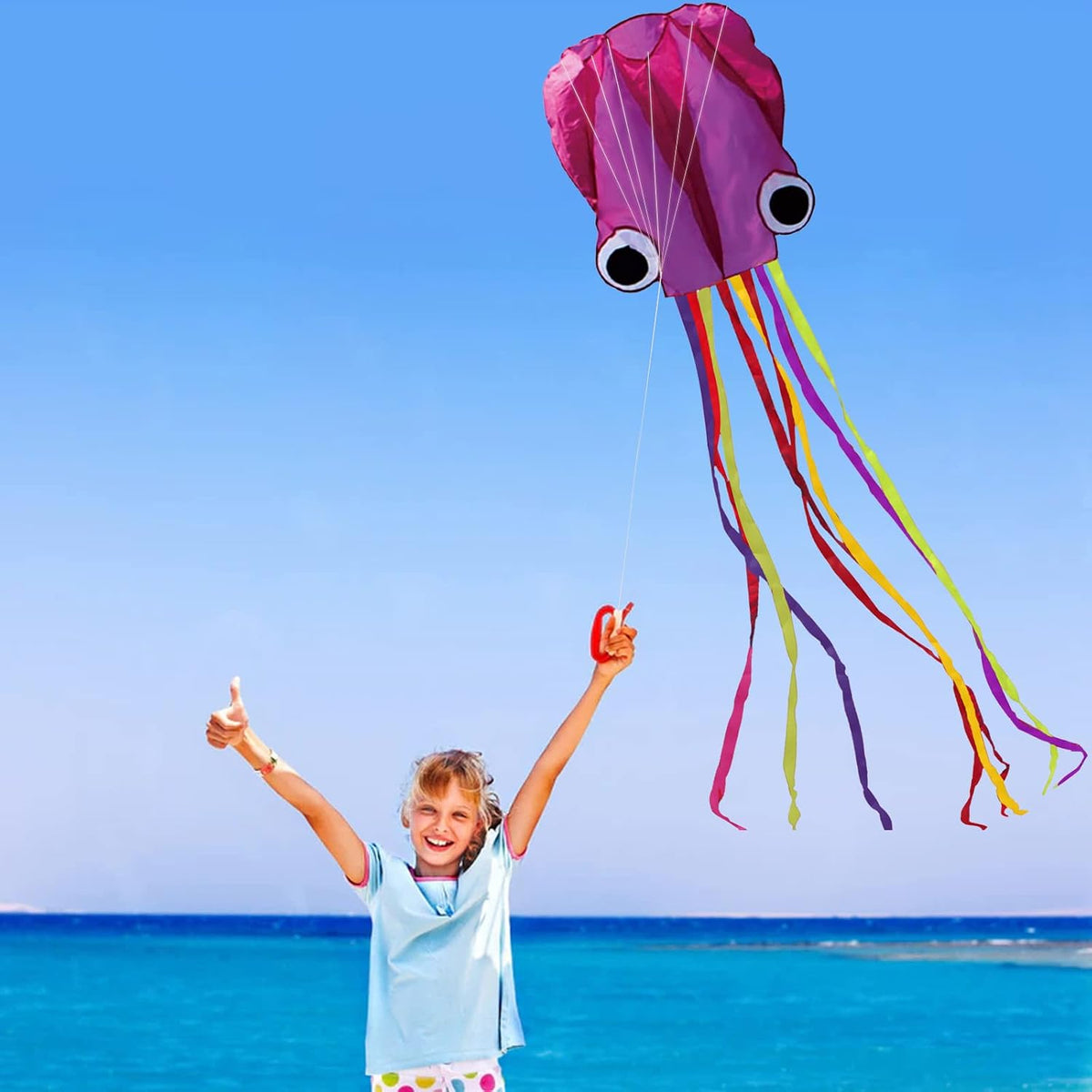 Hengda Kite Soft Octopus Kite Series, Beautiful Kite with Long Colorful Tail for Kids and Adults, Easy to Fly Beach Kites, Excellent Outdoor Games and Activity Toys, Suitable for Beginners.