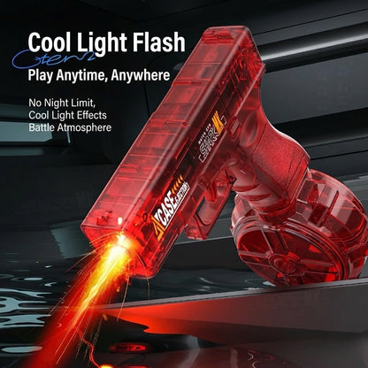 Basics Electric Water Gun, Transparent Automatic Squirt Gun with Manual Mode & LED Lights, Beach & Party Toys. (Black+Red)