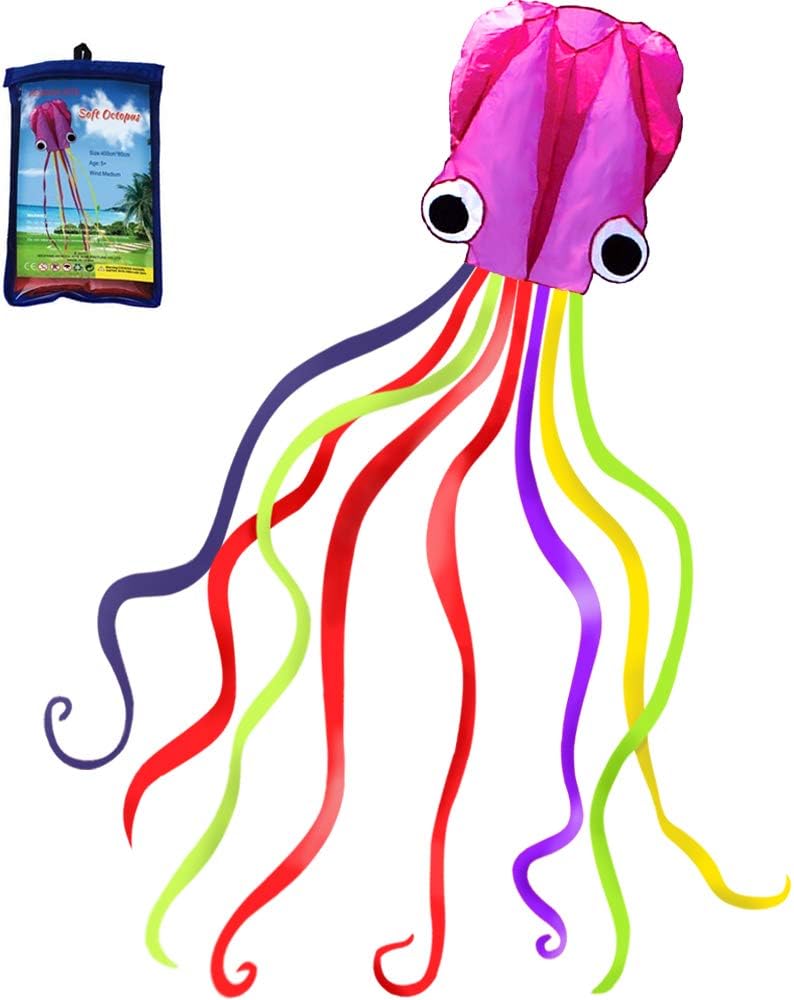 Hengda Kite Soft Octopus Kite Series, Beautiful Kite with Long Colorful Tail for Kids and Adults, Easy to Fly Beach Kites, Excellent Outdoor Games and Activity Toys, Suitable for Beginners.