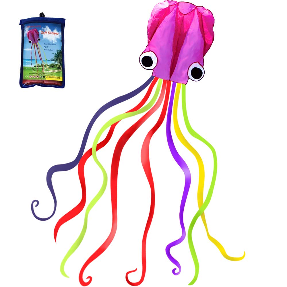 Hengda Kite Soft Octopus Kite Series, Beautiful Kite with Long Colorful Tail for Kids and Adults, Easy to Fly Beach Kites, Excellent Outdoor Games and Activity Toys, Suitable for Beginners.
