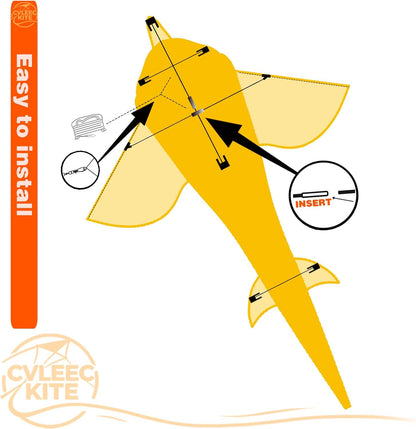 Shark Kite for Kids & Adults, Outdoor Kite, Perfect for Beginners, Easy to use, Ideal for Beaches, backyards, Grassy Areas