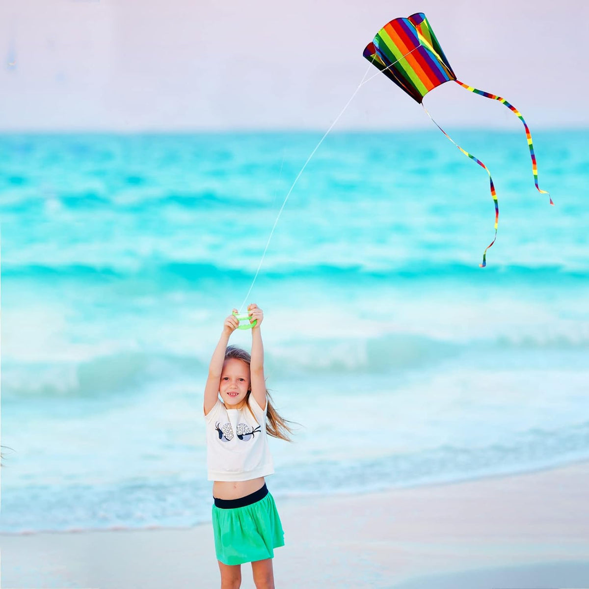 HENGDA KITE for Kids&Adults Rainbow Parafoil Kite with Long Tail,with 700 Feet Kite Reel String, Easy to Fly, Suitable for Children to Play, do not Need to Assemble，Perfect for Beach Fun