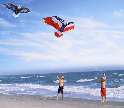 HONBO Huge Patriotic Eagle Kites for Adults and Kids,Easy to Fly for Beach Trip, Outdoor Activities-Wingspan 73”-200ft Line with Swivel-Bonus Durable Polyester Bag