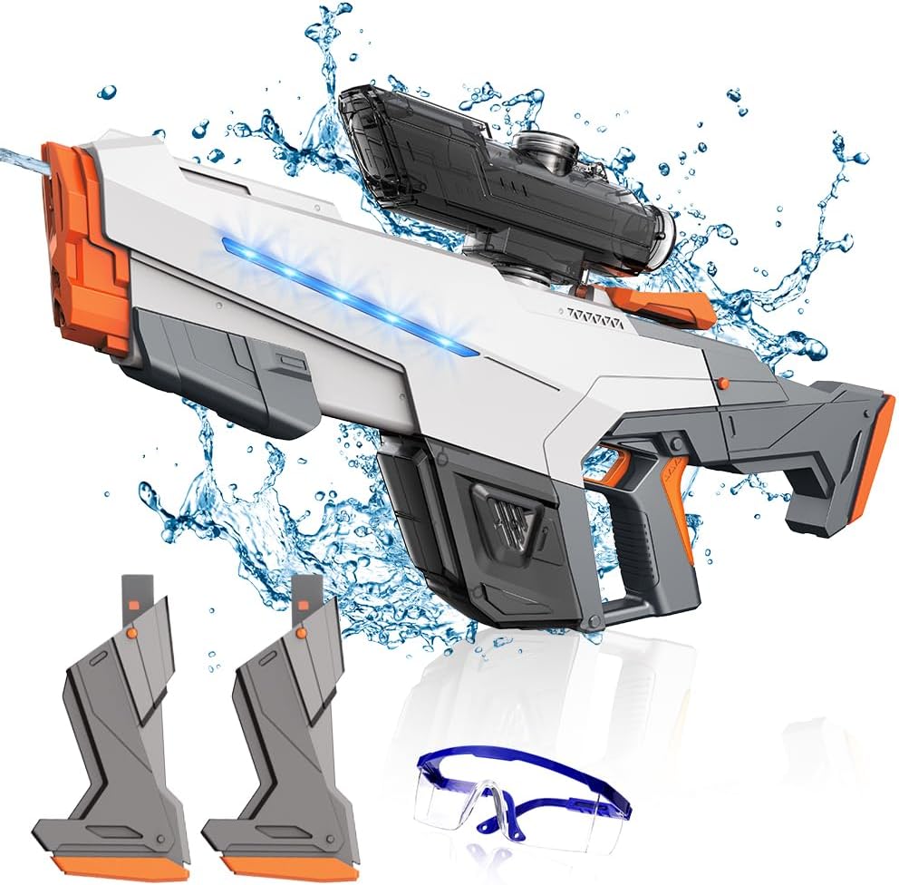 Electric Water Blaster for Adults Kids, Automatic Squirt Toy with Large Capacity, Powerful Water Blaster with 2 Modular Batteries, 26-32 FT Range, Summer Outdoor Water Toy