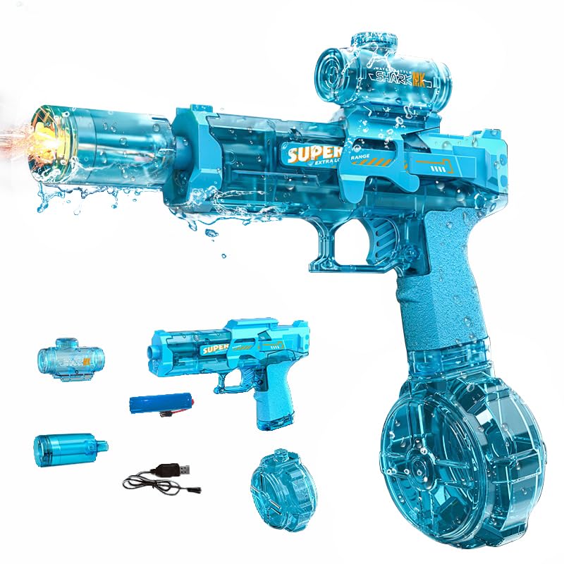 Electric Water Guns for Adults Kids, Automatic Squirt Gun, with 26FT Range, Super Blaster Soaker High Capacity Pistol for Swimming Pool Party Toy ColorBlast LED Electric Water Gun (Blue)
