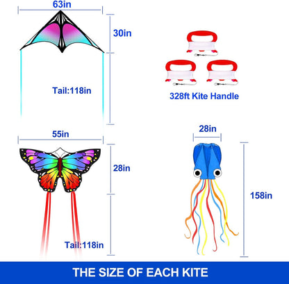 Large Beach Kite and Reel Winder with 650ft String for Kids and Adults, Single Line Kite, Extremely Easy to Fly for Beginners