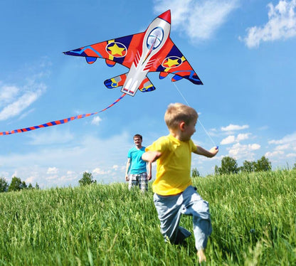 HONBO 58" Fighter Plane - Kite for Kids & Adults, Easy to Fly, Beach Trip Beginner Kite with Reel and 200ft String