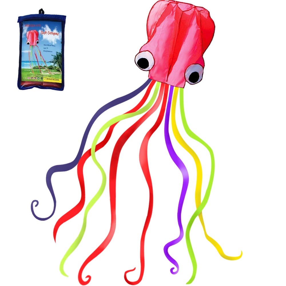 Hengda Kite Soft Octopus Kite Series, Beautiful Kite with Long Colorful Tail for Kids and Adults, Easy to Fly Beach Kites, Excellent Outdoor Games and Activity Toys, Suitable for Beginners.