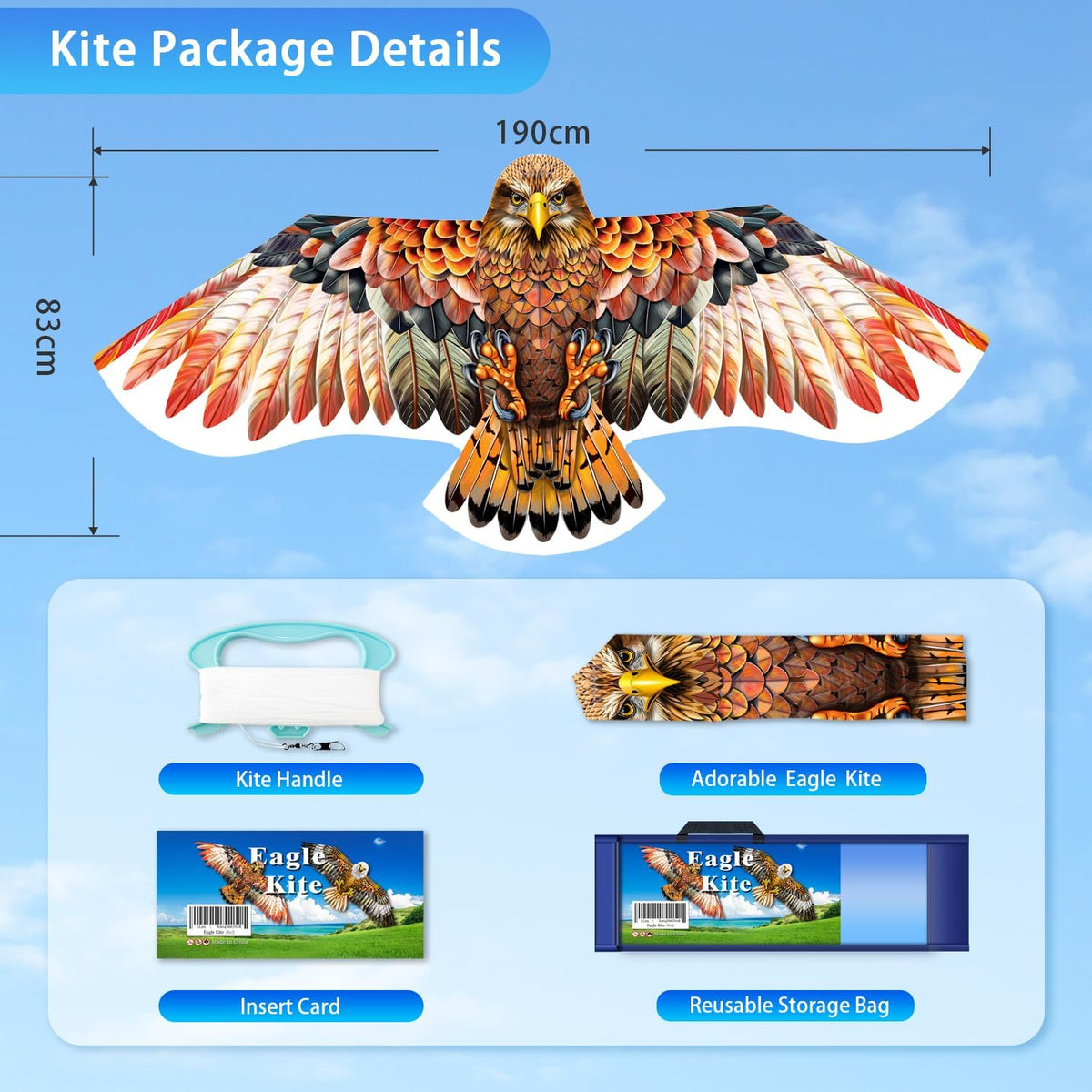 Bald Eagle Kite, Easy to Fly for Kids Kite for Beginners Red/Brown