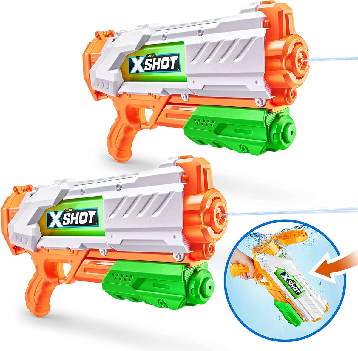 XSHOT Water Fast-Fill Medium Water Blaster (2 Pack) by ZURU, Watergun, 2 Pack X Shot Water Blaster (Fills with Water in just 1 Second!)
