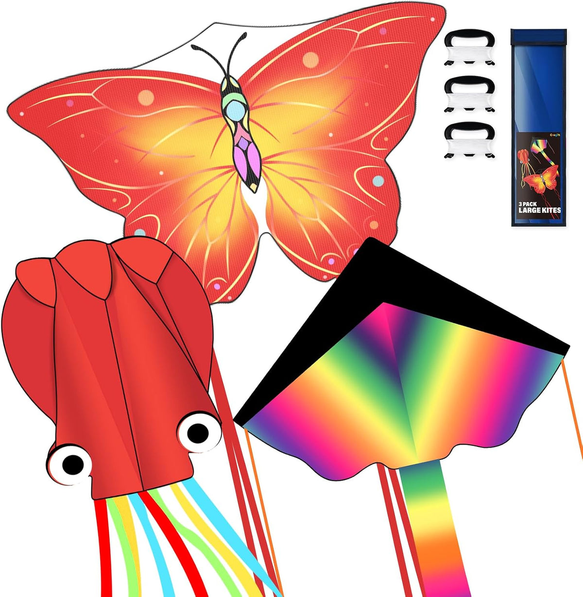 3 Pack Large Kites for Kids & Adults, Easy to Fly Outdoor Beach Kites