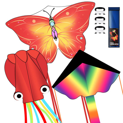 3 Pack Large Kites for Kids & Adults, Easy to Fly Outdoor Beach Kites