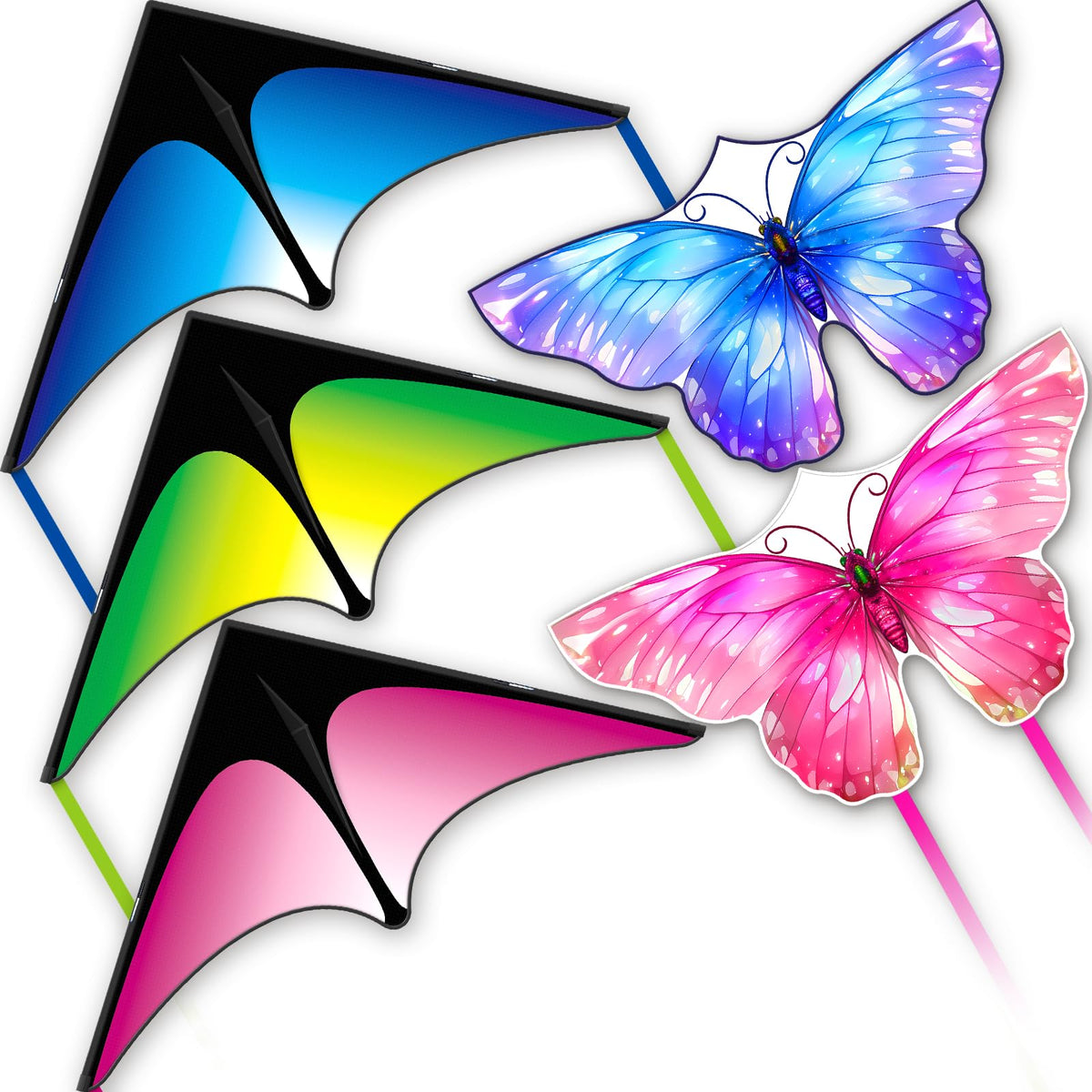 SGftre 3 Piece Set Butterfly Delta Octopus Kites for Kids and Adults，Easy to Fly for Outdoor Adults Children Line Kite for Kids Toy (Gradient Grassland Rainbow+Octopus Red+Blue Dreamy Butterfly, 3)