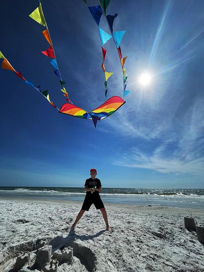 HONBO Large Delta Kite for Kids & Adults,Extremely Easy to Fly Kite for Beach Trip,String Line Included,with Colorful Tail,Perfect for Beginners