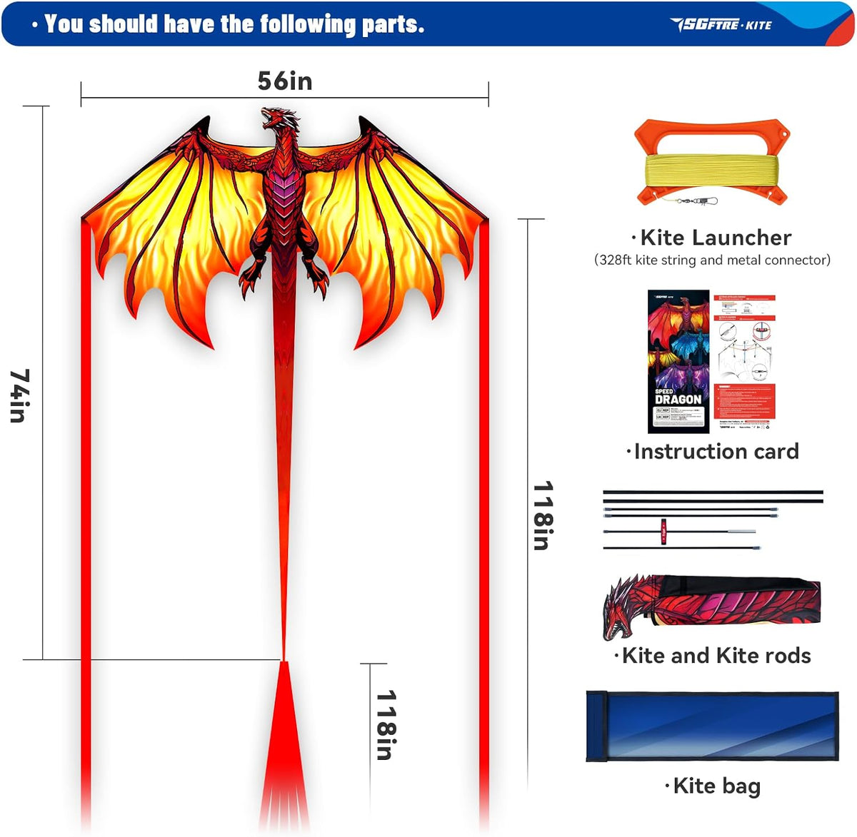 SGftre Complete Kite with Handle, Line & Accessories,Easy to Fly for Kids & Adults, Perfect for Beach, Park, Family Outdoor Activities
