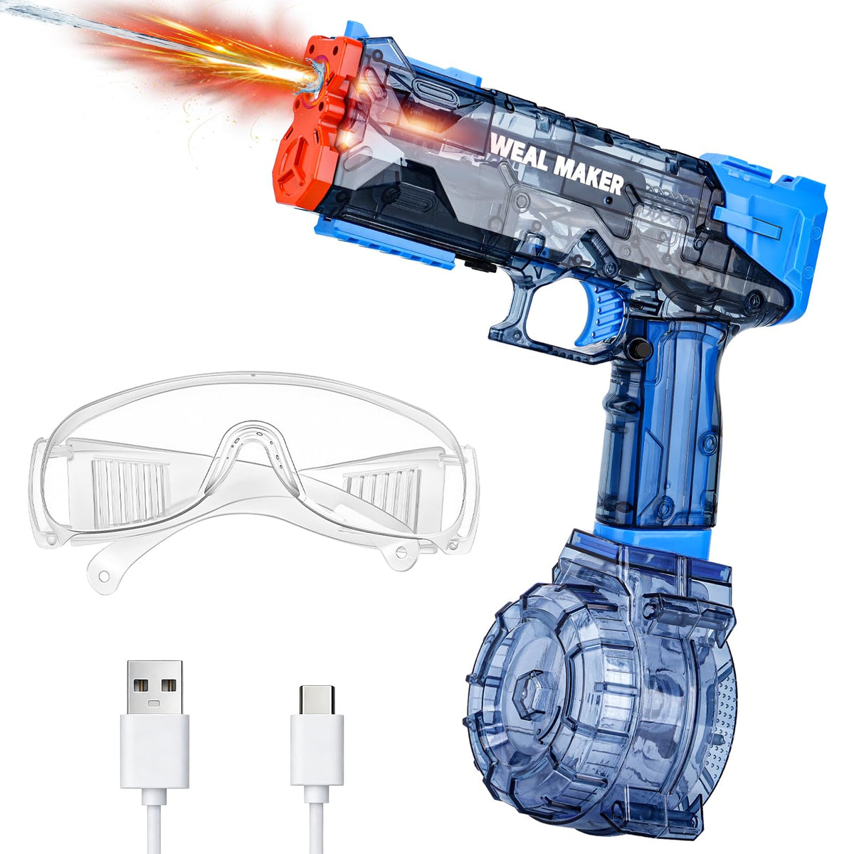 2Packs Electric Water Gun with LED Flash & USB-C Charging, Designed for Epic Aquatic Fun, Automatic Squirt Guns 25-30 FT Range, Water Pistol for Summer Outdoor Backyard Water Theme Party Toys