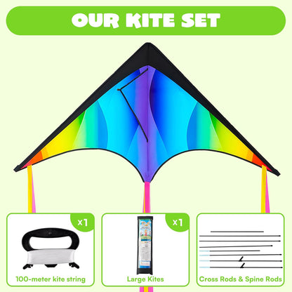 JOYIN Large Delta Kite Gradient Rainbow, Easy to Fly Huge for Kids and Adults with 328ft String, Large Delta Beach Kite for Outdoor Games and Activities