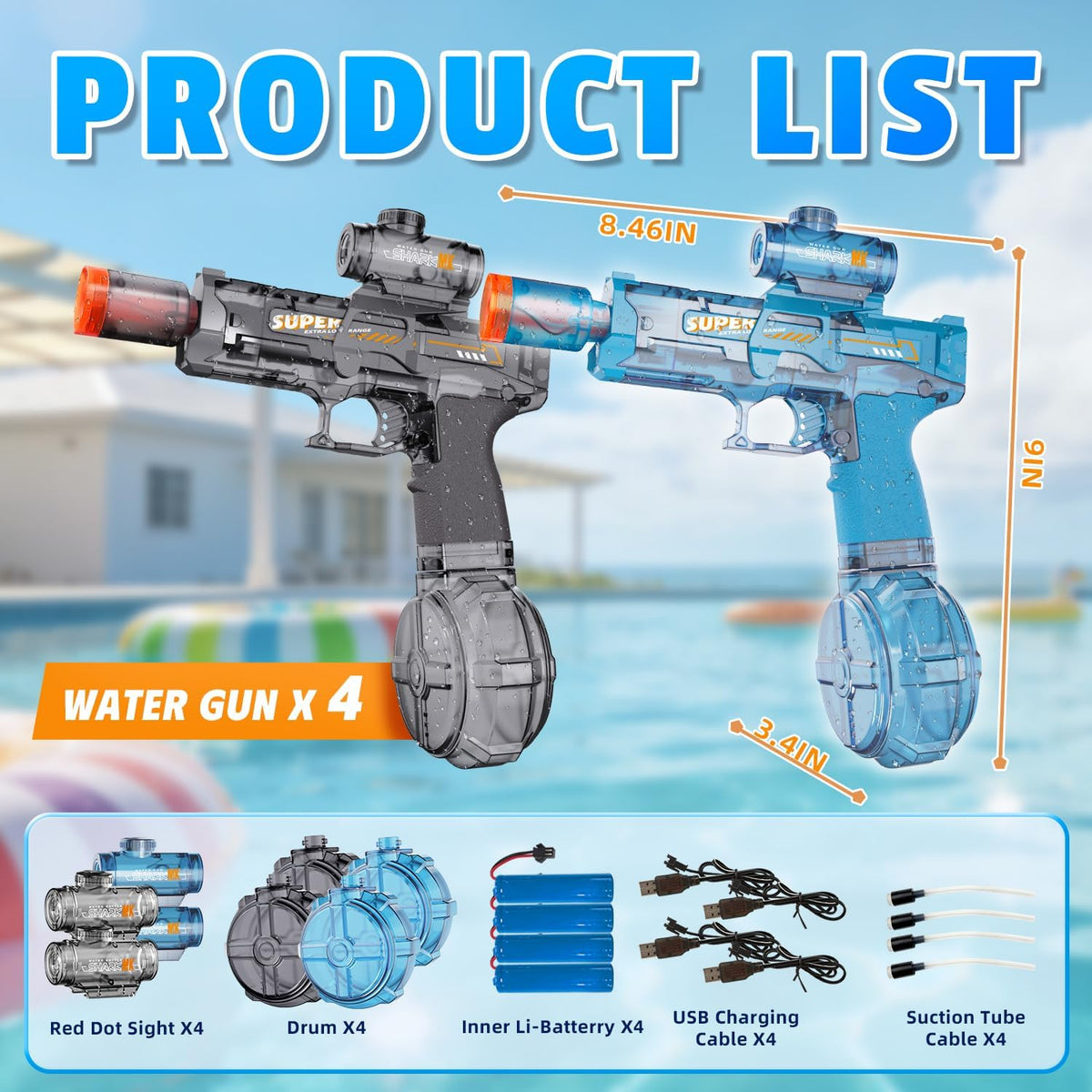 4Pcs Electric Water Gun for Kids Adults Squirt Gun Water Guns