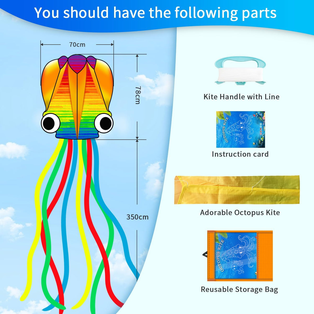 Xida Octopus Kites for Kids Ages 4-8 Easy to Fly, Big Beach Kite for Adults