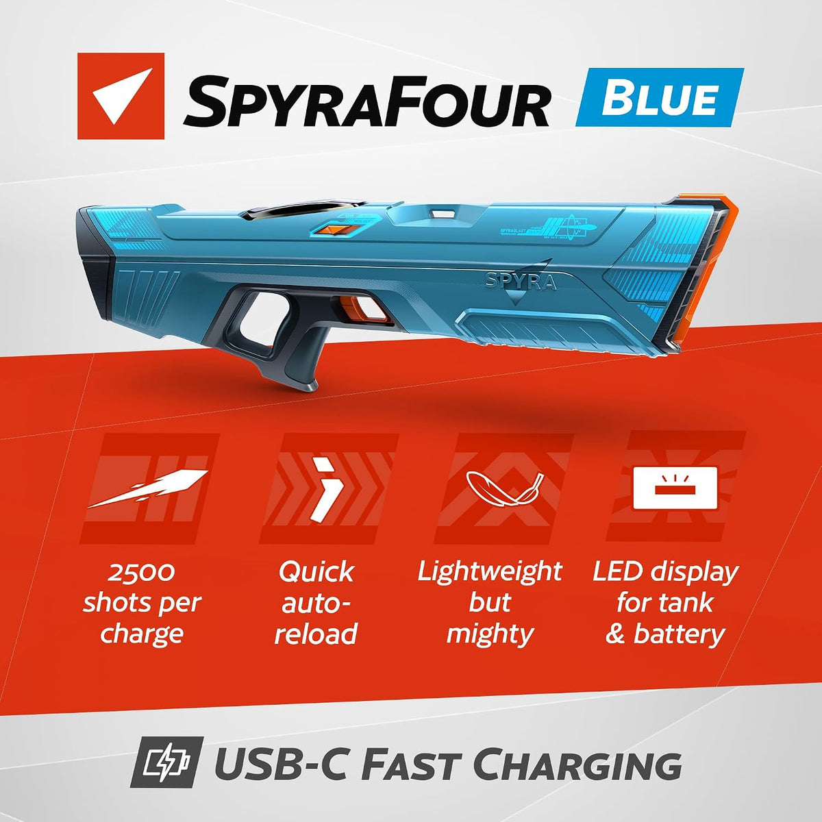 SPYRA Electric Water Blaster, Outdoor Squirt Gun for Pool Games, Blue