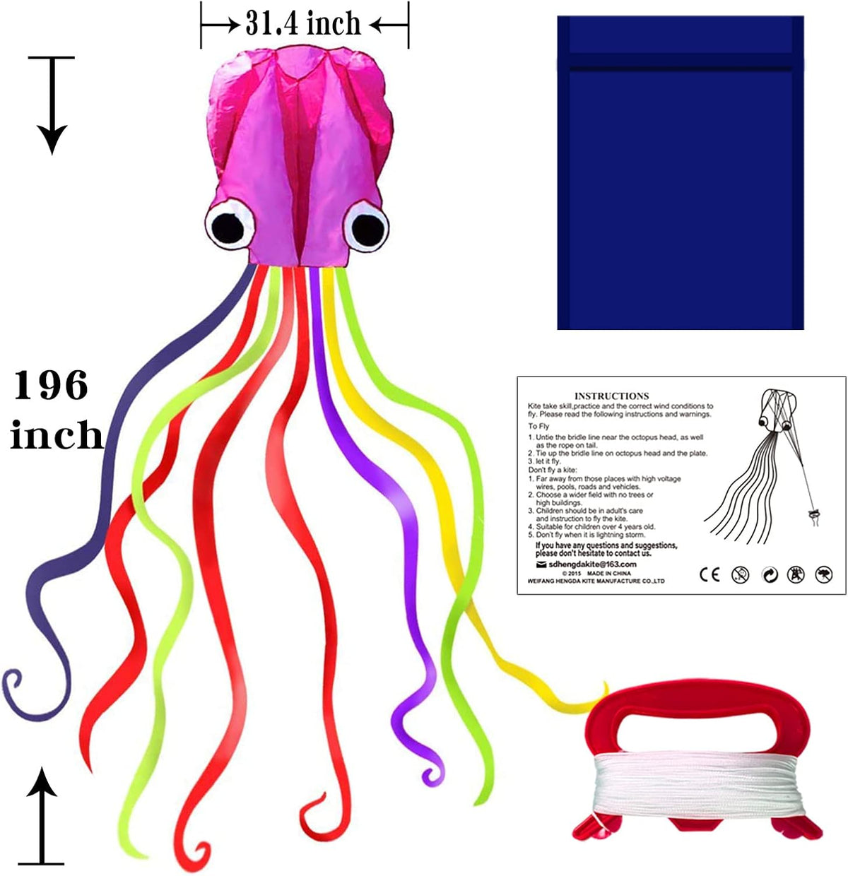 Hengda Kite Soft Octopus Kite Series, Beautiful Kite with Long Colorful Tail for Kids and Adults, Easy to Fly Beach Kites, Excellent Outdoor Games and Activity Toys, Suitable for Beginners.