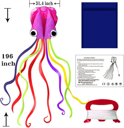 Hengda Kite Soft Octopus Kite Series, Beautiful Kite with Long Colorful Tail for Kids and Adults, Easy to Fly Beach Kites, Excellent Outdoor Games and Activity Toys, Suitable for Beginners.