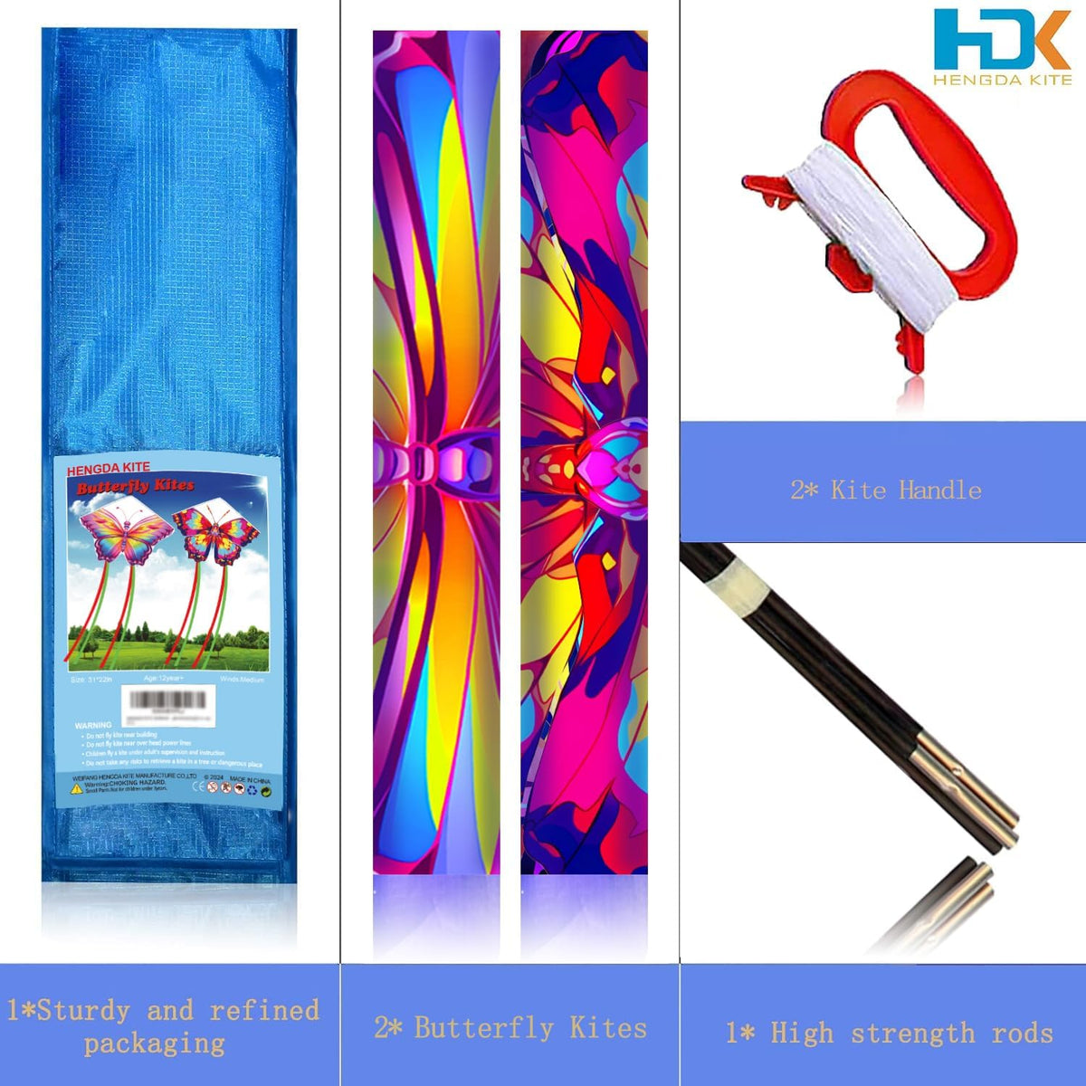 HENGDA KITE 2 Pack Butterfly Kite,for Kids and Adults,Easy to Fly,Excellent Fabric and Structure Design,The Pictures are Beautiful in high Definition,Suitable for Beginners(31x22)