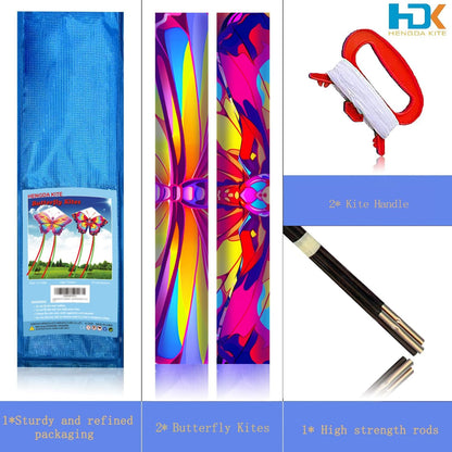 HENGDA KITE 2 Pack Butterfly Kite,for Kids and Adults,Easy to Fly,Excellent Fabric and Structure Design,The Pictures are Beautiful in high Definition,Suitable for Beginners(31x22)