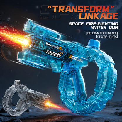 Mechanical Transforming Electric Water Gun - Automatic Water Blaster with Strobe Lights, Long Range & Mechanical Deformation, Outdoor Water Toy Gift Boys Girls (Blue)