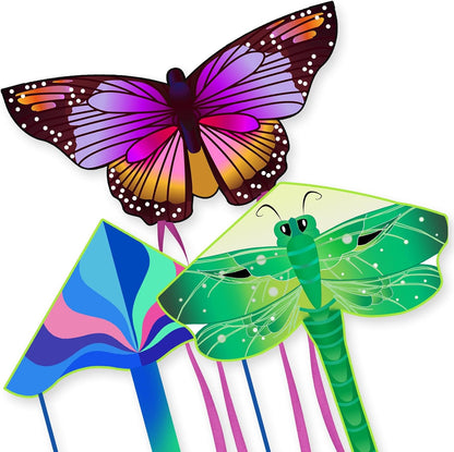 3 Pack Large Kites, Butterfly Delta Dragonfly Kites Easy to Fly Beach Toys