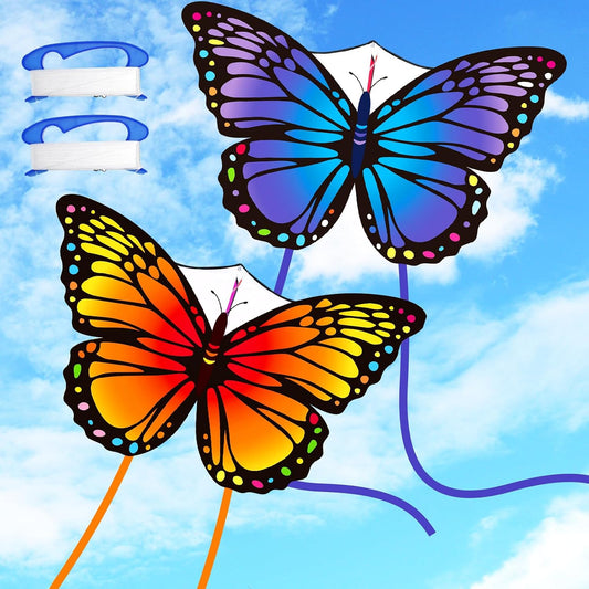 Silipull 2 Pcs Butterfly Kites 55" x 28" Large, Purple and Orange