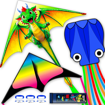 3 Piece Set Butterfly Delta Octopus Kites for Kids and Adults，Easy to Fly for Outdoor Adults Children Line Kite for Kids Toy