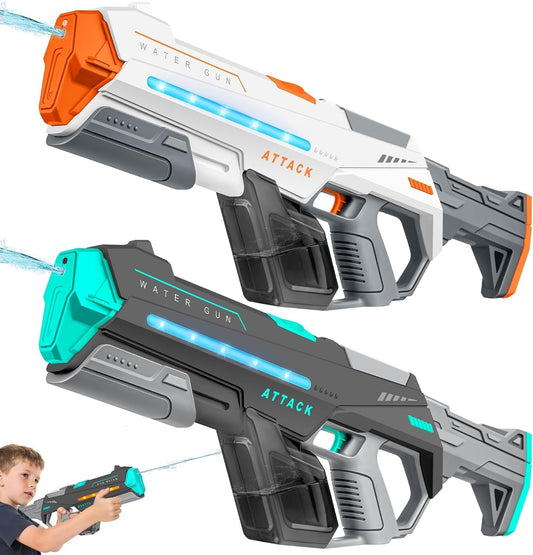 2 Pack Electric Water Guns for Adults, Squirt Guns for Kids with Light Up and Large Capacity, Powerful Water Gun Up to 28-32FT Range