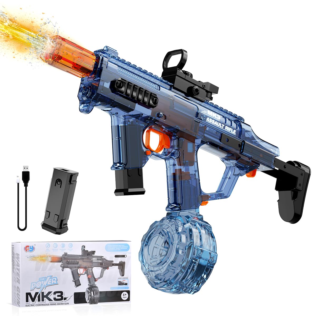 Electric Water Gun for Kids Adults, Automatic Squirt Gun with LED Light-Up Nozzle & Recoil Action, Large Capacity Tank, 33 FT Long Range,1200mAh Battery,Pool Beach Backyard Summer Toy, Blue