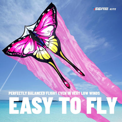 SGftre Tulle Butterfly Pink Kite，Extremely Easy to Fly, Perfect Beach Kites for Family Outdoor Activities, Ideal for Adults and Kids, Includes Kite Thread (Pink)