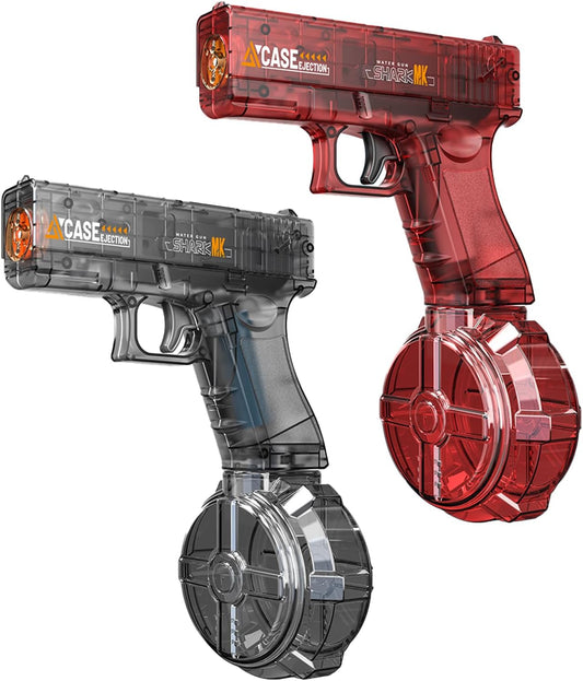 Basics Electric Water Gun, Transparent Automatic Squirt Gun with Manual Mode & LED Lights, Beach & Party Toys. (Black+Red)