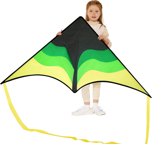 SYNCFUN Large Delta Kite Gradient Green– Easy to Fly for Kids and Adults, Beach Kite with 328 ft String for Outdoor Games and Activities