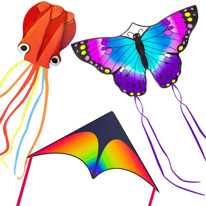 3 Pack Large Kites for Kids & Adults, Easy to Fly Outdoor Beach Kites