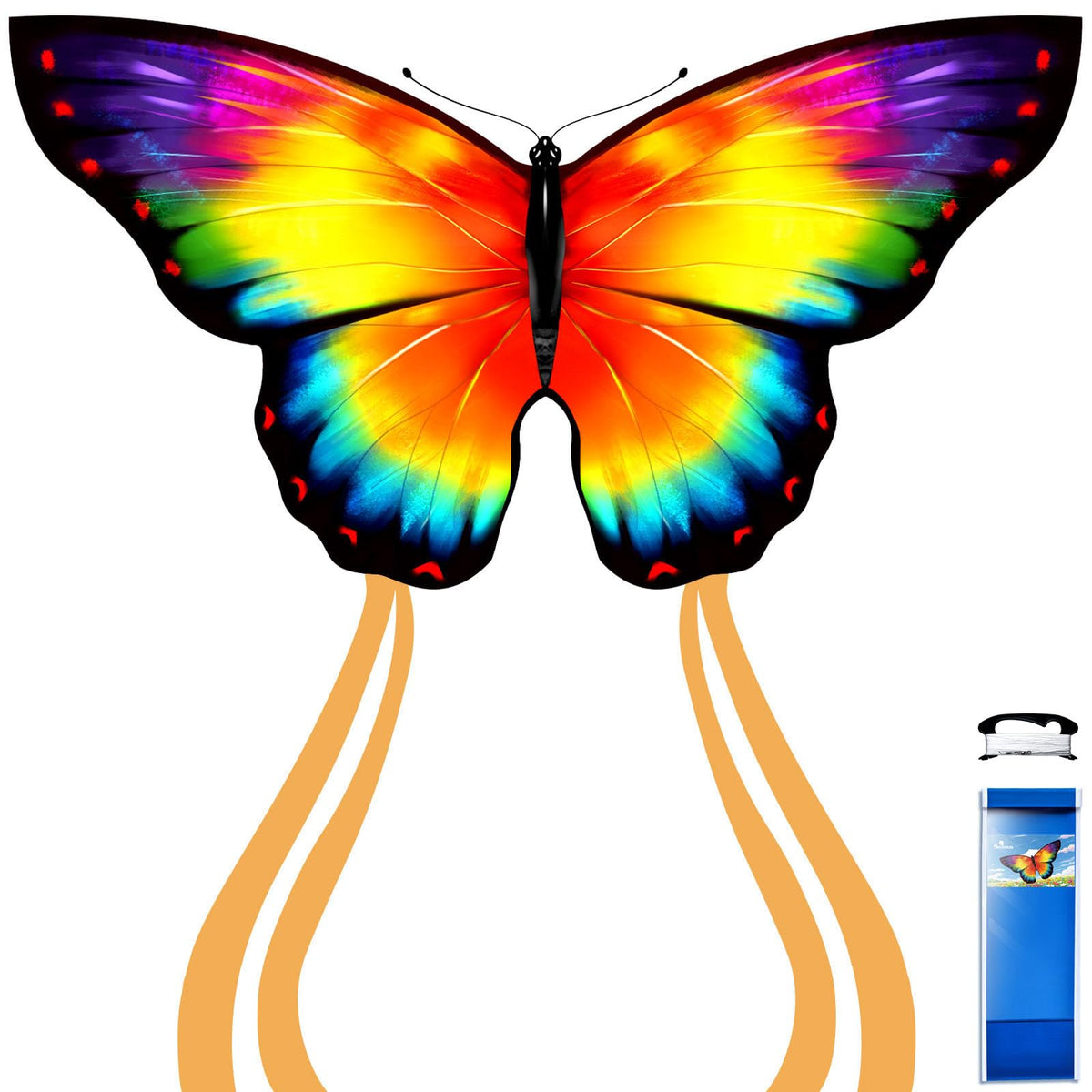 Simxkai Butterfly Kite for Kids & Adults, Easy to Fly Blue Big Kite for Beginners, Line Handle Included (1Pack 2Pack)