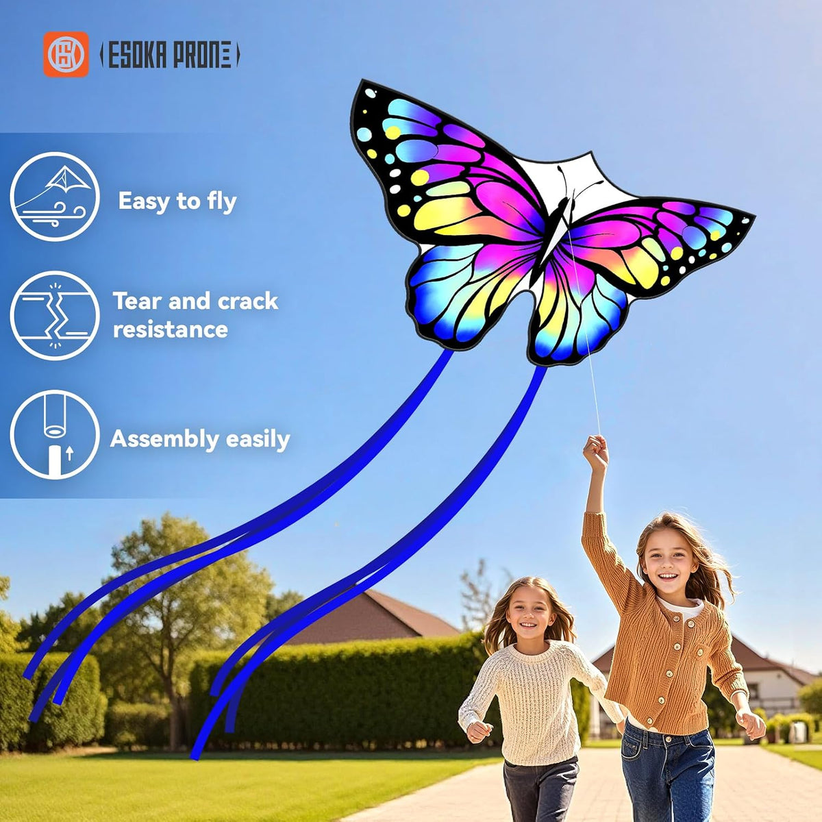 Kites for Adults & Kids Ages 4-8,Beach Kites Easy to Fly for Beginner, with Handle and 328ft Kite String，Best Toy and Gift for Boys & Girls. (QC Grassland, HG Butterfly,QC Octopus, 3)
