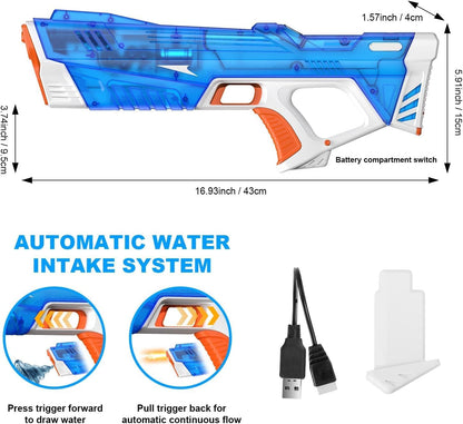 Pakoo Electric Water Gun for Adults Kids, High-Capacity Automatic Squirt Gun with LED Lights, 32FT Long Range Transparent Water Blaster, Summer Outdoor Pool & Beach Party Toys for Boys Girls(Blue)